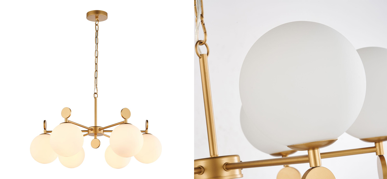 Люстра с белыми круглыми плафонами Glowing Clouds Gold 6 ламп - фото