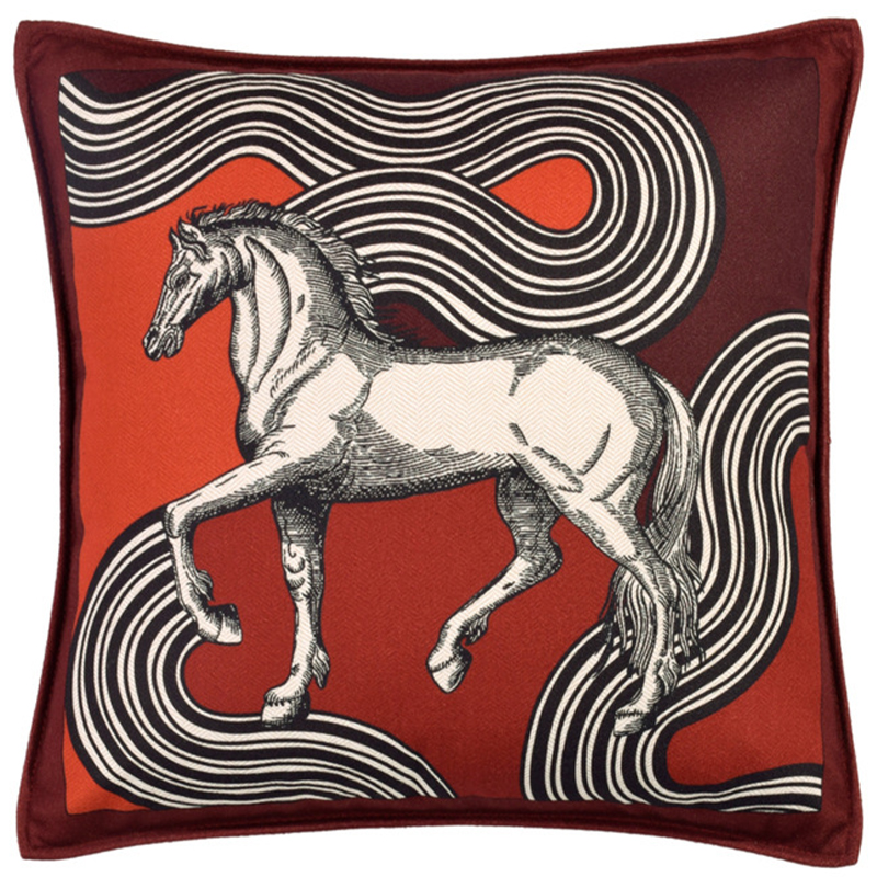 Декоративная подушка Hermes Horse 37 Бургундский красный Красный Черно-белый Декоративная подушка Hermes Horse 37 Бургундский красный Красный Черно-белый в Барнауле | Loft Concept