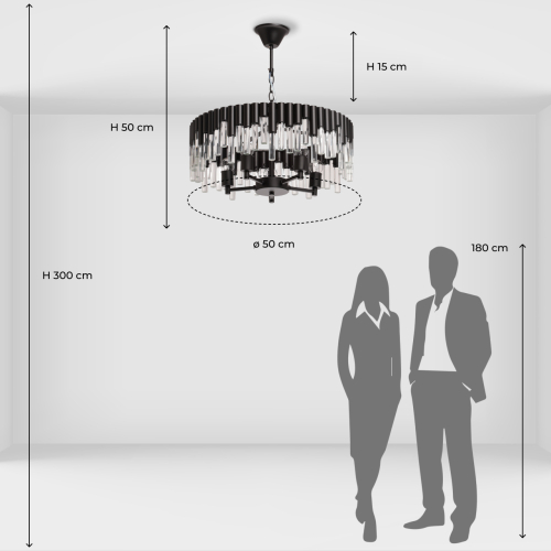 Люстра круглая из матового черного металла с подвесками из прозрачных стеклянных трубок Noir Tubes в Барнауле