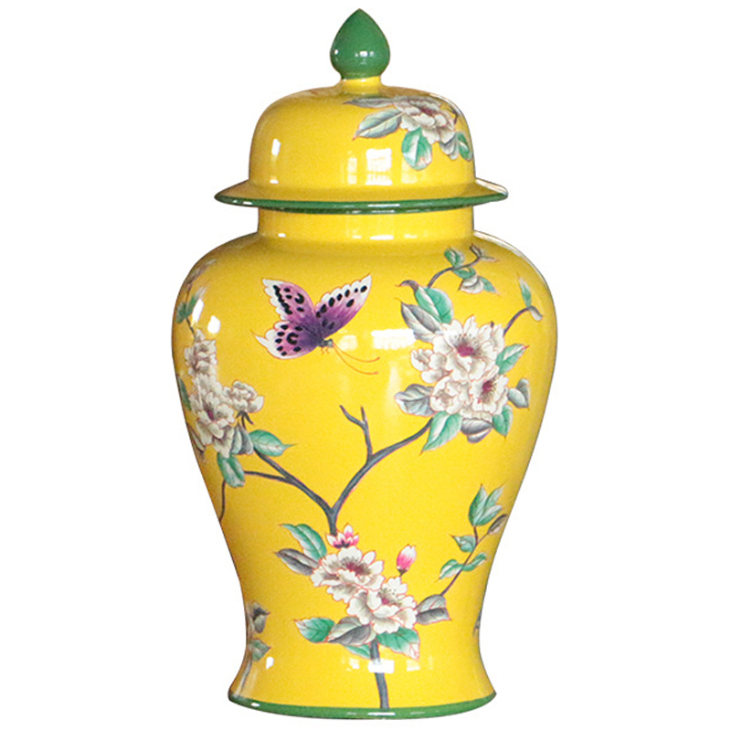 Ваза с крышкой Porcelain Yellow Garden Vase Желтый Зеленый в Барнауле | Loft Concept 