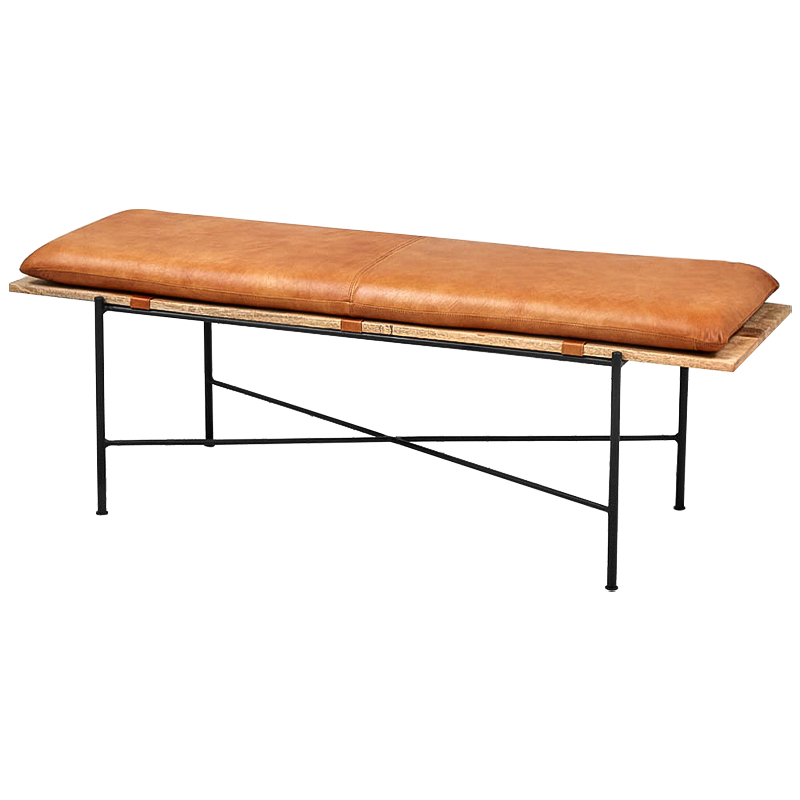 Банкетка Leather Metal Wood Bench Карамель Древесина Черный Банкетка Leather Metal Wood Bench Карамель Древесина Черный в Барнауле | Loft Concept