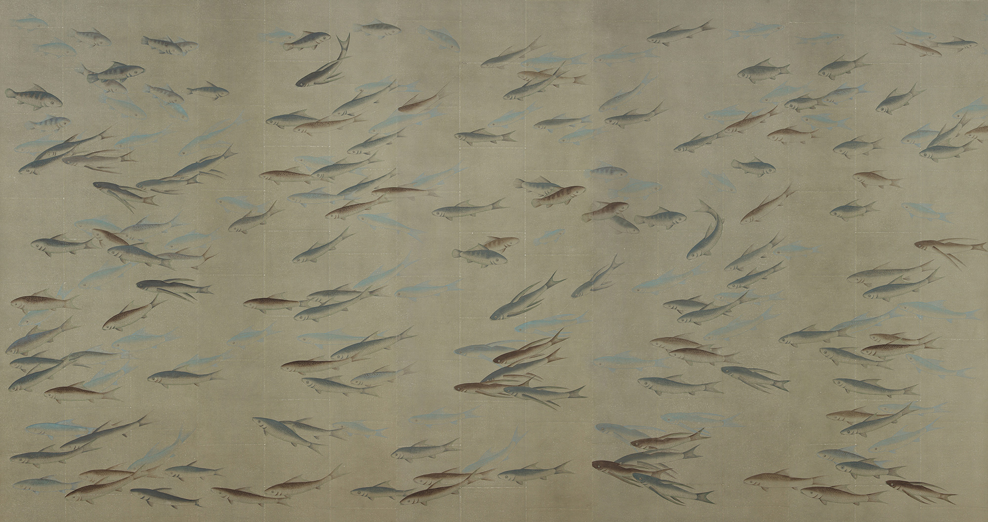 Обои ручная роспись Fishes Special Colourway on Lead Grey India tea paper Обои ручная роспись Fishes Special Colourway on Lead Grey India tea paper - постер Loft-Concept в Барнауле