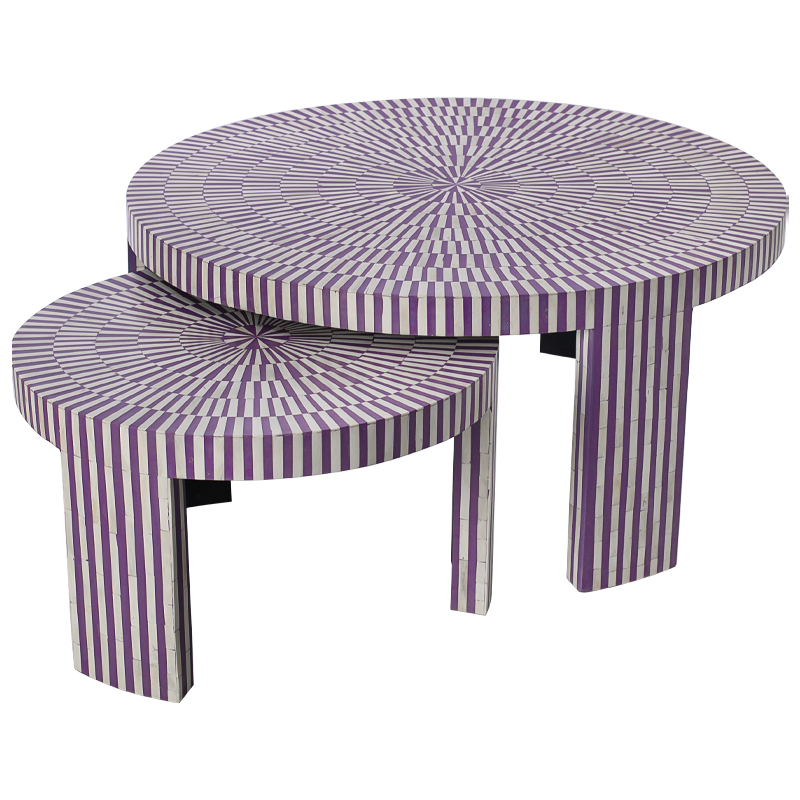 Комплект столиков Bone Inlay Round Violet Фиолетовый Белый Комплект столиков Bone Inlay Round Violet Фиолетовый Белый в Барнауле | Loft Concept