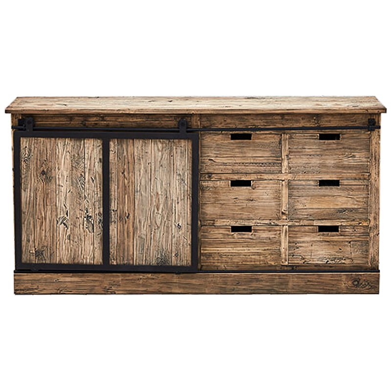 Комод с 6-ю ящиками и раздвижной дверцей лофт Ernesto Wood Commode Коричневый Черный Комод с 6-ю ящиками и раздвижной дверцей лофт Ernesto Wood Commode Коричневый Черный в Барнауле | Loft Concept