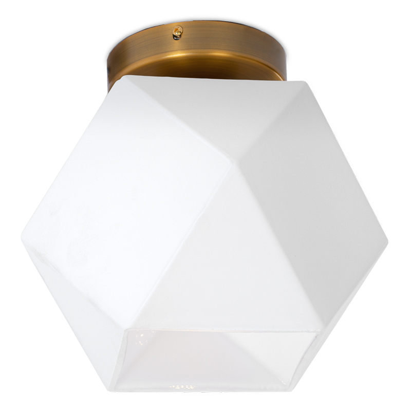 Потолочный светильник Sculptural Glass Faceted Flushm Milk Латунь сатинированная Белый Потолочный светильник Sculptural Glass Faceted Flushm Milk Латунь сатинированная Белый в Барнауле | Loft Concept