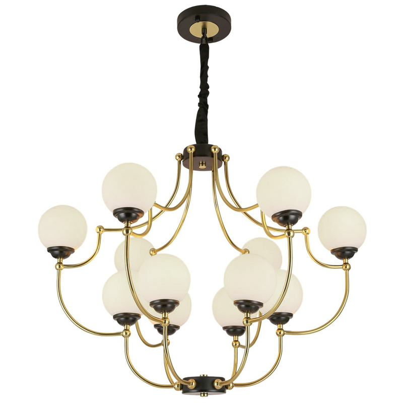 Люстра White  Ball Valley Arredoluce Chandelier 12 Прозрачный белый Латунь Черный в Барнауле | Loft Concept 