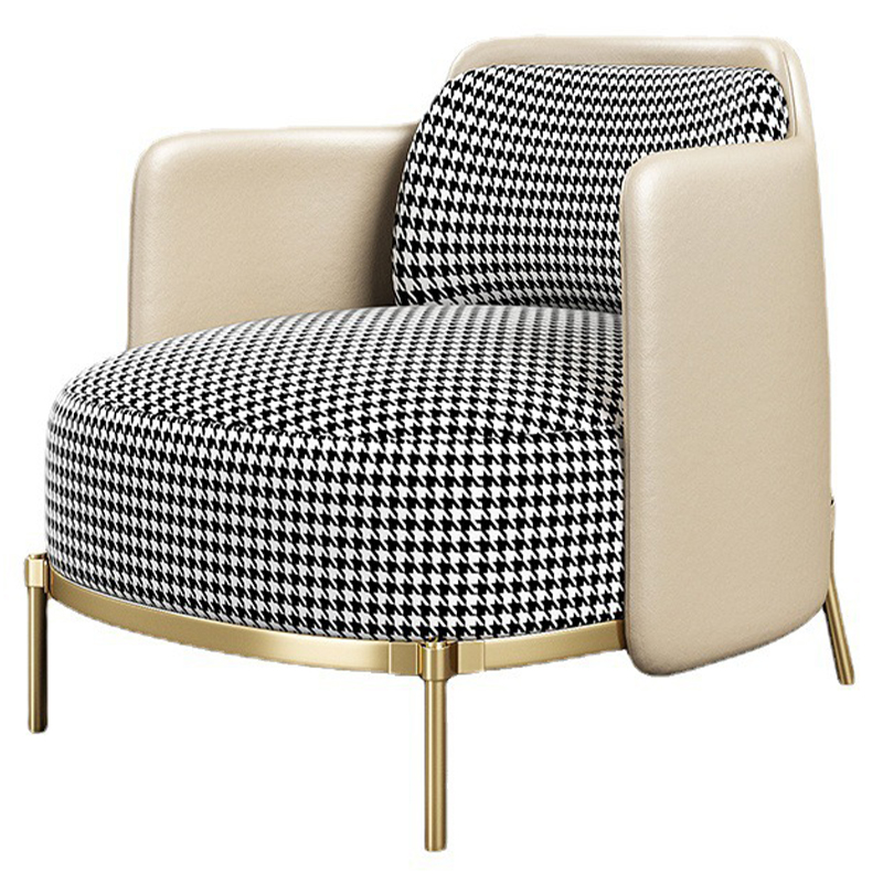 Кресло Pied de poule Cream Armchair Молочный Черно-белый Латунь в Барнауле | Loft Concept 