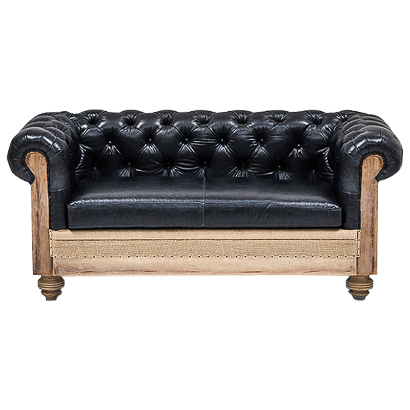Диван Deconstructed Chesterfield Sofa double Black leather Черный Коричневый Диван Deconstructed Chesterfield Sofa double Black leather Черный Коричневый в Барнауле | Loft Concept