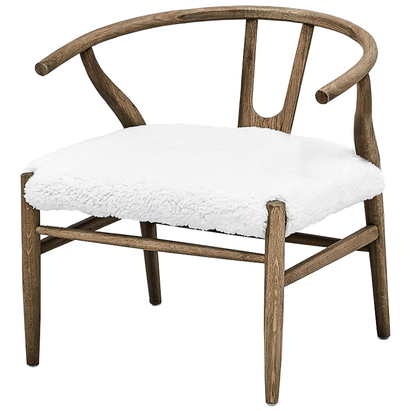 Стул Wishbone Faux Fur Stool Коричневый Белый Стул Wishbone Faux Fur Stool Коричневый Белый в Барнауле | Loft Concept