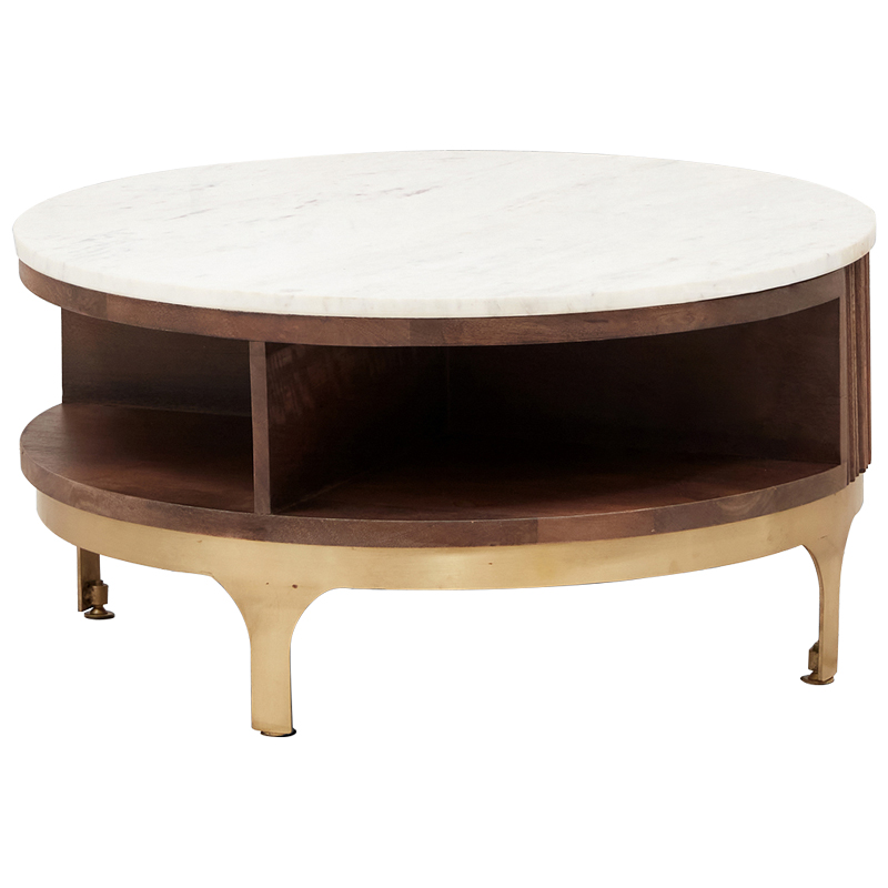 Круглый кофейный стол Sadie Round Coffee Table Белый Коричневый Латунь Круглый кофейный стол Sadie Round Coffee Table Белый Коричневый Латунь в Барнауле | Loft Concept