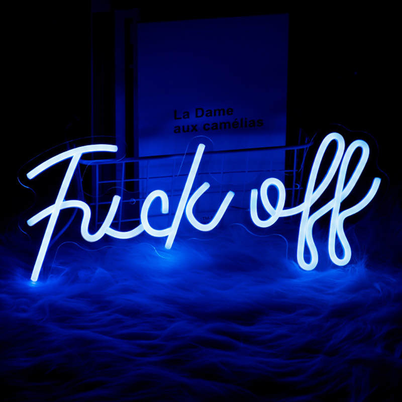 Неоновая настенная лампа Fuck Off Neon Wall Lamp Синий Синий Неоновая настенная лампа Fuck Off Neon Wall Lamp Синий Синий в Барнауле | Loft Concept