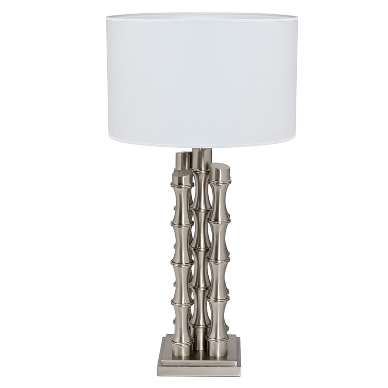 Настольная лампа с Белым Абажуром Damian Nickel Table Lamp Никель Сатин Белый в Барнауле | Loft Concept 