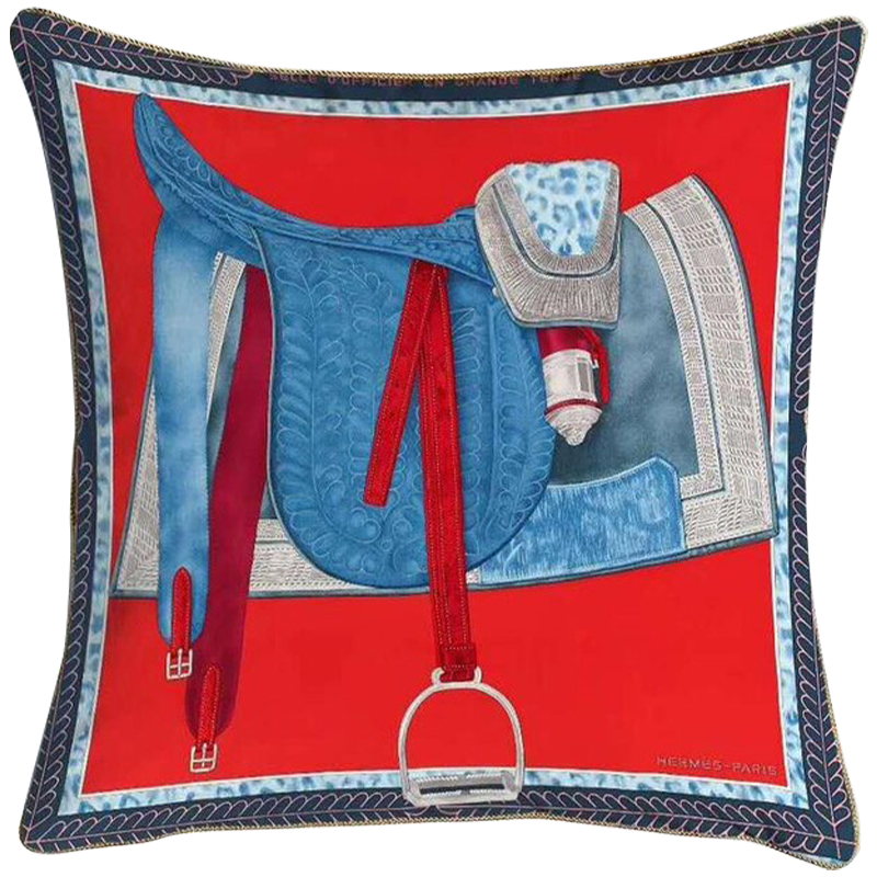 Декоративная подушка Hermes Saddle 126 Красный Синий Голубой Декоративная подушка Hermes Saddle 126 Красный Синий Голубой в Барнауле | Loft Concept