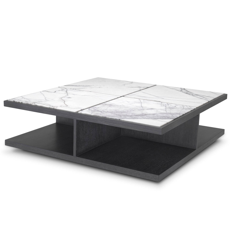 Кофейный стол Eichholtz Coffee Table Miguel Дерево Темно-Серый Белый Мрамор Bianco в Барнауле | Loft Concept 