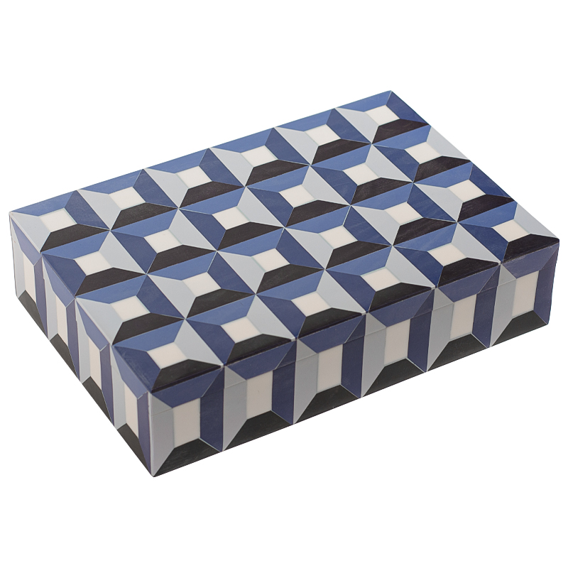 Шкатулка Squares Blue Bone Inlay Box Синий Белый Черный Шкатулка Squares Blue Bone Inlay Box Синий Белый Черный в Барнауле | Loft Concept