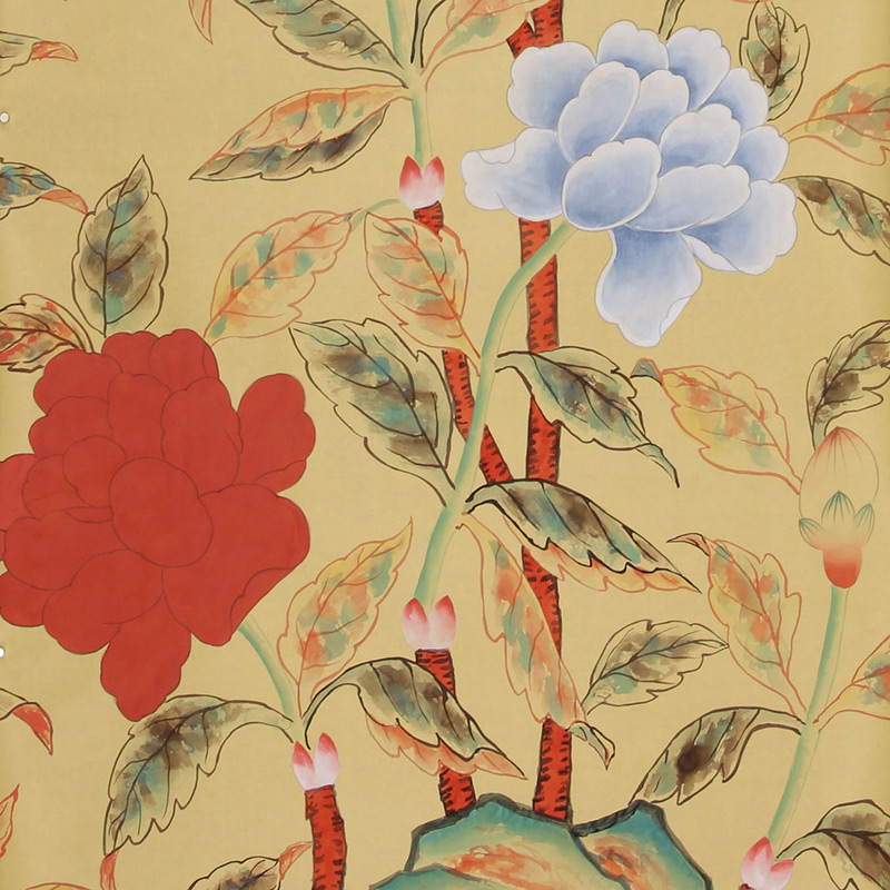 Обои ручная роспись Korean Peony Original colourway on Sienna Earth dyed silk Обои ручная роспись Korean Peony Original colourway on Sienna Earth dyed silk в Барнауле | Loft Concept