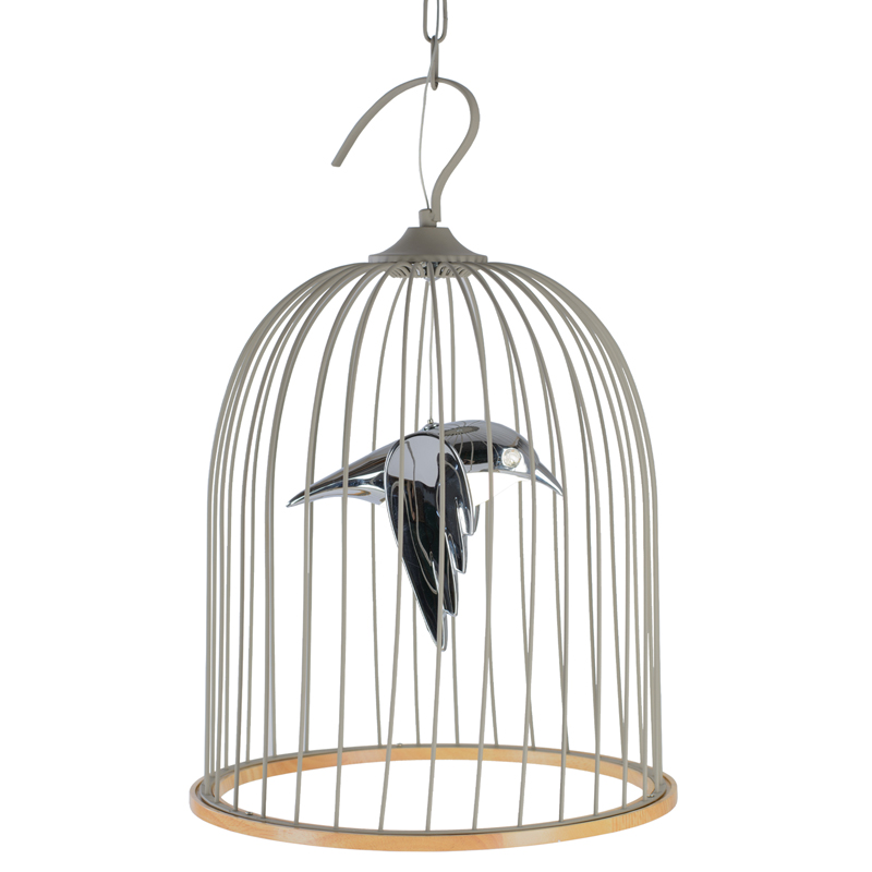 Подвесной светильник Bird in Cage Pendant Серый Хром Древесина Подвесной светильник Bird in Cage Pendant Серый Хром Древесина в Барнауле | Loft Concept