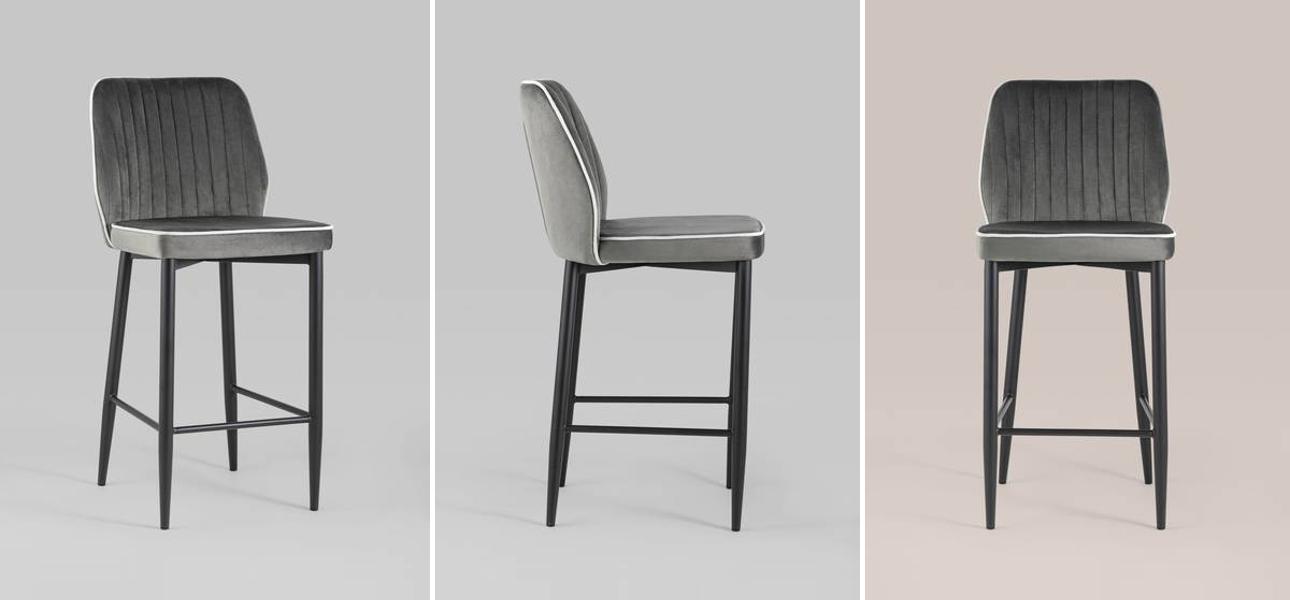 Стул Lawrence Chair Серый Велюр Белый кант - фото