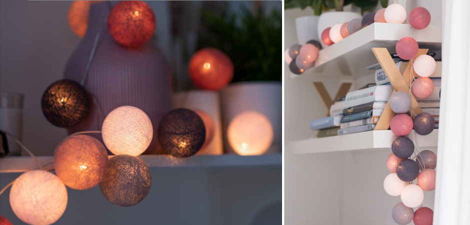 Гирлянда хлопковые фонарики Сotton Ball Dirty Rose - Loft-Concept в Барнауле