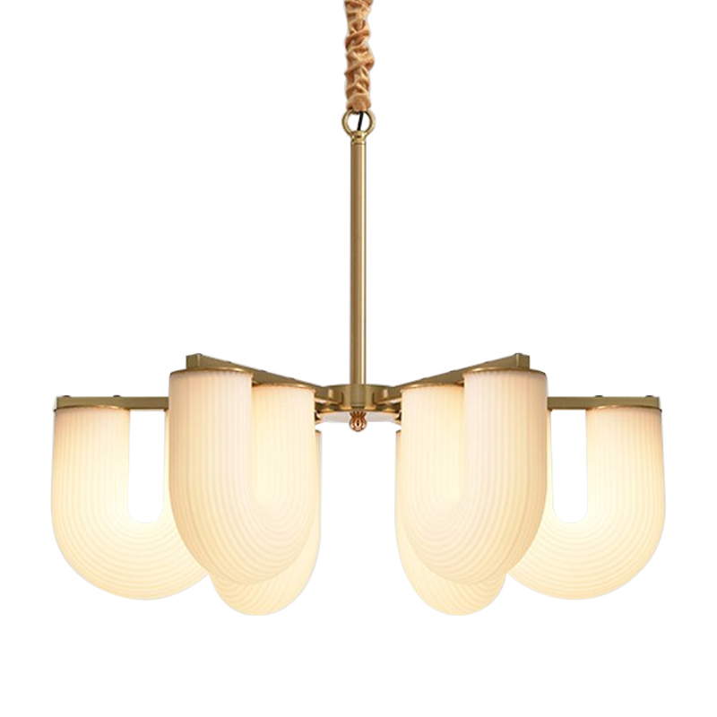 Люстра Berthe Arch Chandelier 6 плафонов Латунь Хром Белое матовое стекло Люстра Berthe Arch Chandelier 6 плафонов Латунь Хром Белое матовое стекло в Барнауле | Loft Concept