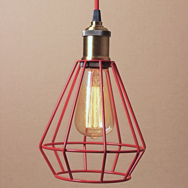 Подвесной светильник Wire Cage Pendant Punch Red Красный Подвесной светильник Wire Cage Pendant Punch Red Красный в Барнауле | Loft Concept