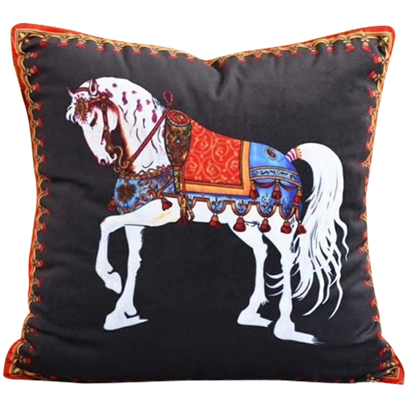 Декоративная подушка Hermes Horse 77 Черный Оранжевый Синий Белый Декоративная подушка Hermes Horse 77 Черный Оранжевый Синий Белый в Барнауле | Loft Concept