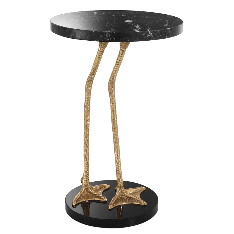 Приставной стол Eichholtz Side Table Lagoon Латунь Черный Мрамор Nero Черный в Барнауле | Loft Concept 