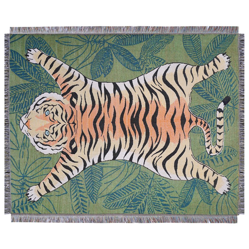 Плед с принтом тигра Tiger Plaid Зеленый Мульти Плед с принтом тигра Tiger Plaid Зеленый Мульти в Барнауле | Loft Concept