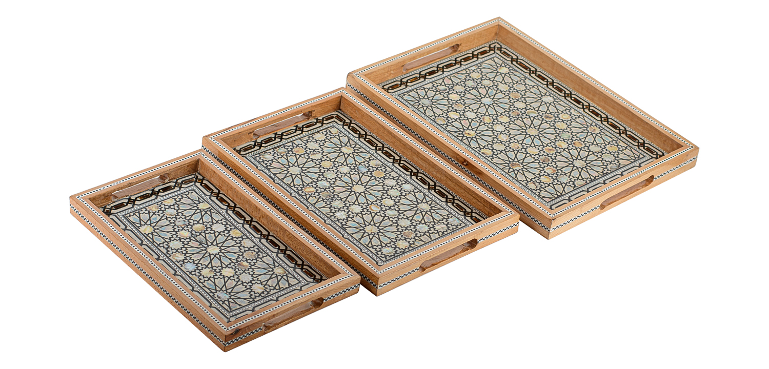 Комплект прямоугольных подносов инкрустация перламутром - фото №1
