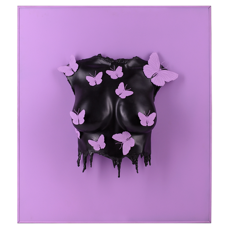 Аксессуар на стену Sculpture Female Torso Butterflies Framed Сиреневый Черный Аксессуар на стену Sculpture Female Torso Butterflies Framed Сиреневый Черный в Барнауле | Loft Concept