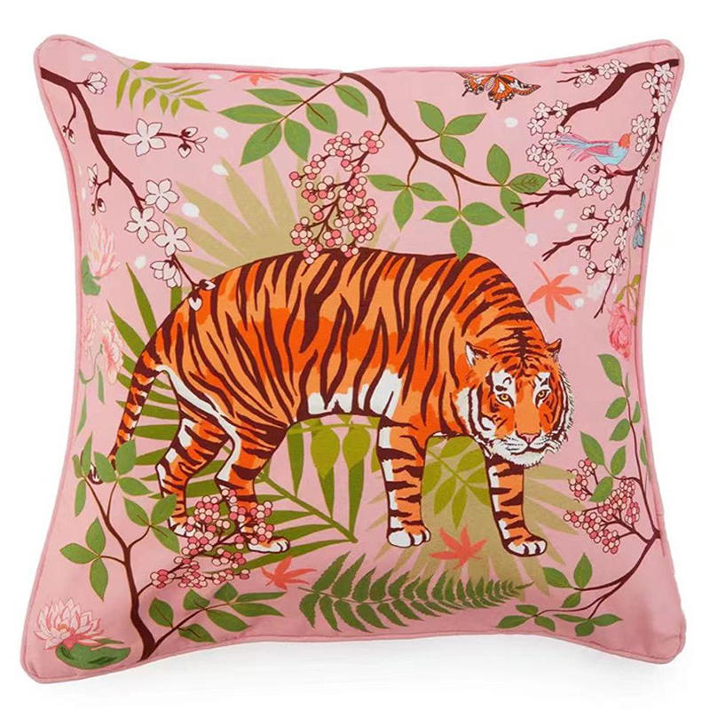 Декоративная подушка Tiger Pink Velvet Cushion Розовый Мульти Декоративная подушка Tiger Pink Velvet Cushion Розовый Мульти в Барнауле | Loft Concept