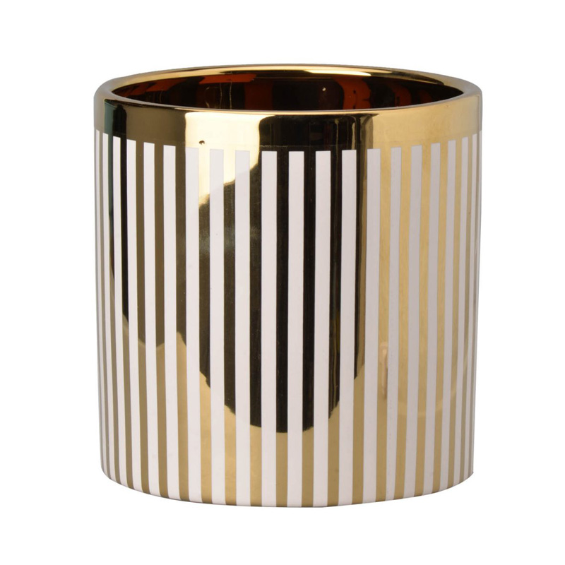 Ваза Gold & White Stripes Белый Золотой Ваза Gold & White Stripes Белый Золотой в Барнауле | Loft Concept