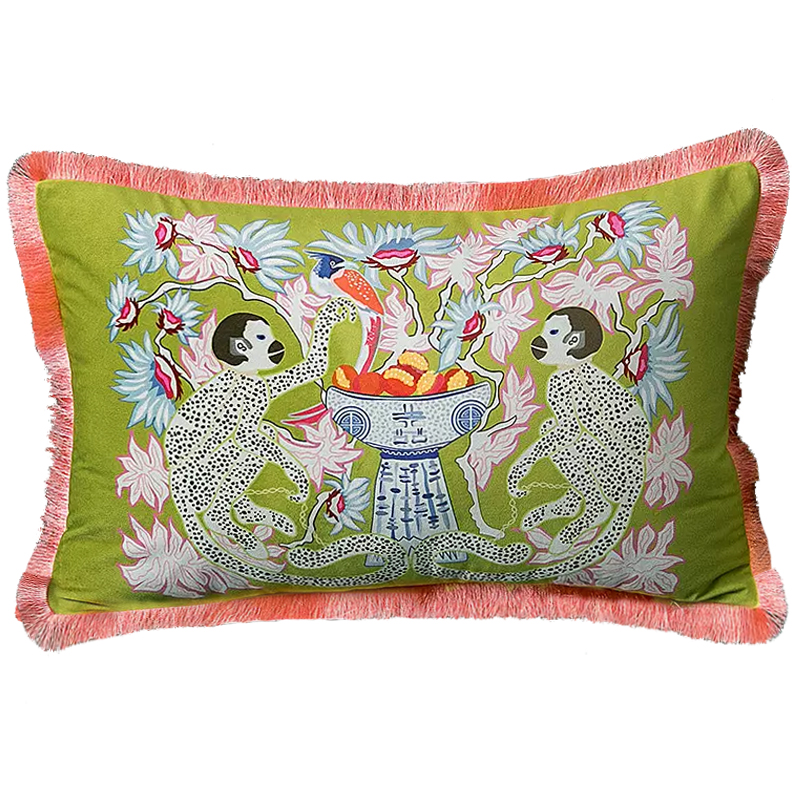 Декоративная подушка Two Monkeys on Green Long Cushion Салатовый Мульти Декоративная подушка Two Monkeys on Green Long Cushion Салатовый Мульти в Барнауле | Loft Concept