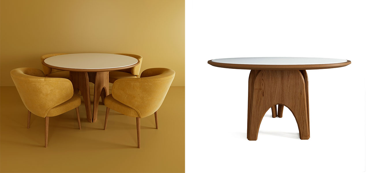 Обеденный круглый стол из дерева со столешницей из камня Pelican Dinner Table - фото