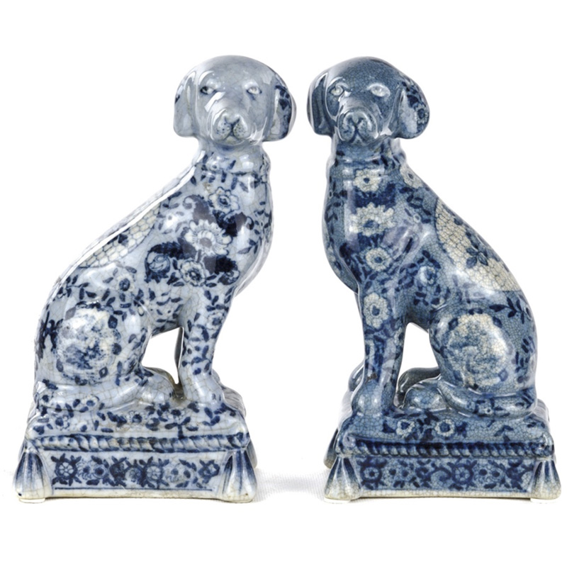 Статуэтки Oriental Blue & White Ornament Dogs набор из 2-х штук Белый Синий Статуэтки Oriental Blue & White Ornament Dogs набор из 2-х штук Белый Синий в Барнауле | Loft Concept
