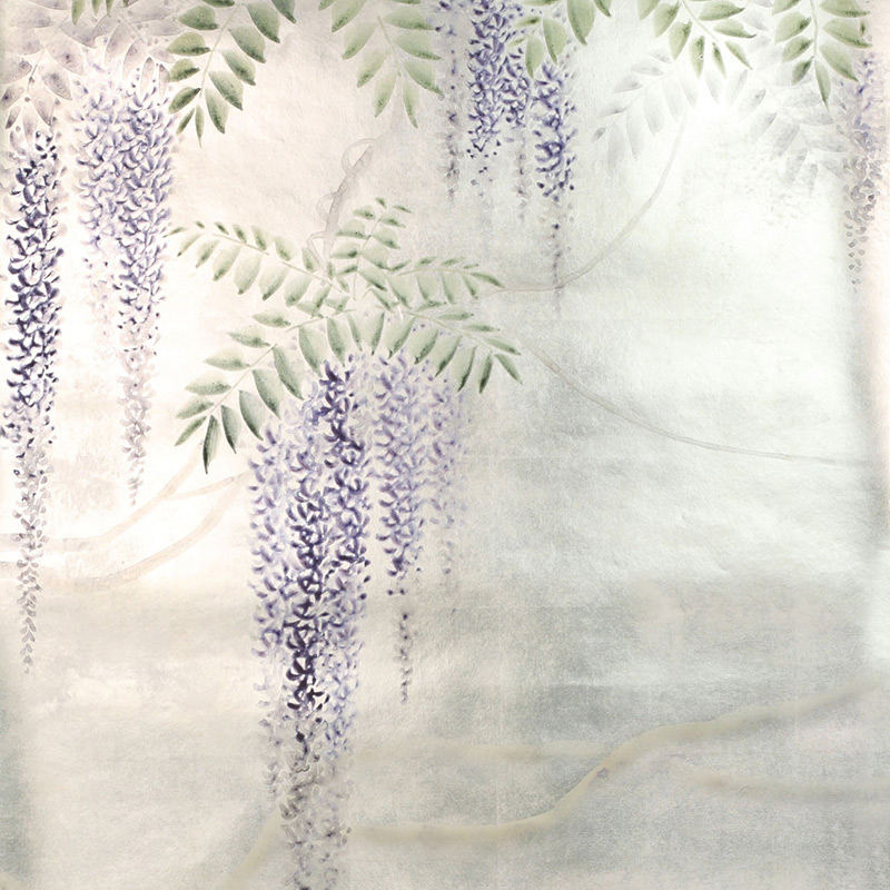 Обои в японском стиле Wisteria Lavender on White Metal gilded paper with pearlescent antiquing  в Барнауле | Loft Concept 