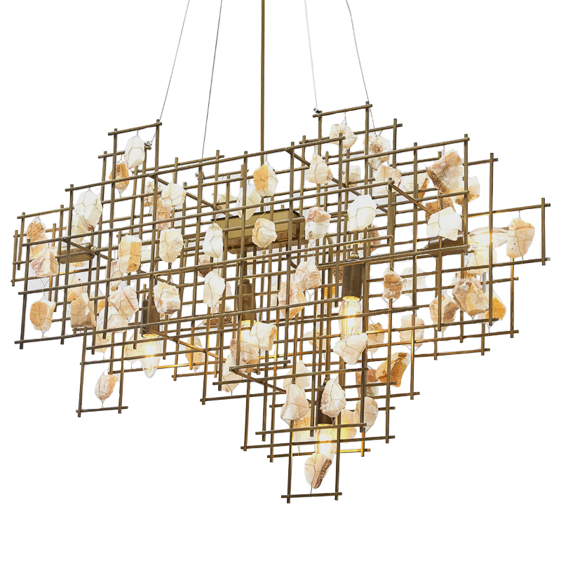 Люстра металлическая с подвесками из камня Geometric Stones Chandelier Бежевый Латунь Люстра металлическая с подвесками из камня Geometric Stones Chandelier Бежевый Латунь в Барнауле | Loft Concept