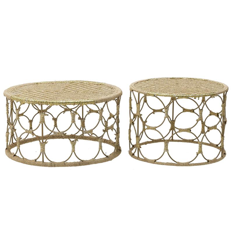 Комплект кофейных столиков Jute Metal Coffee Tables Золотой Бежевый Комплект кофейных столиков Jute Metal Coffee Tables Золотой Бежевый в Барнауле | Loft Concept
