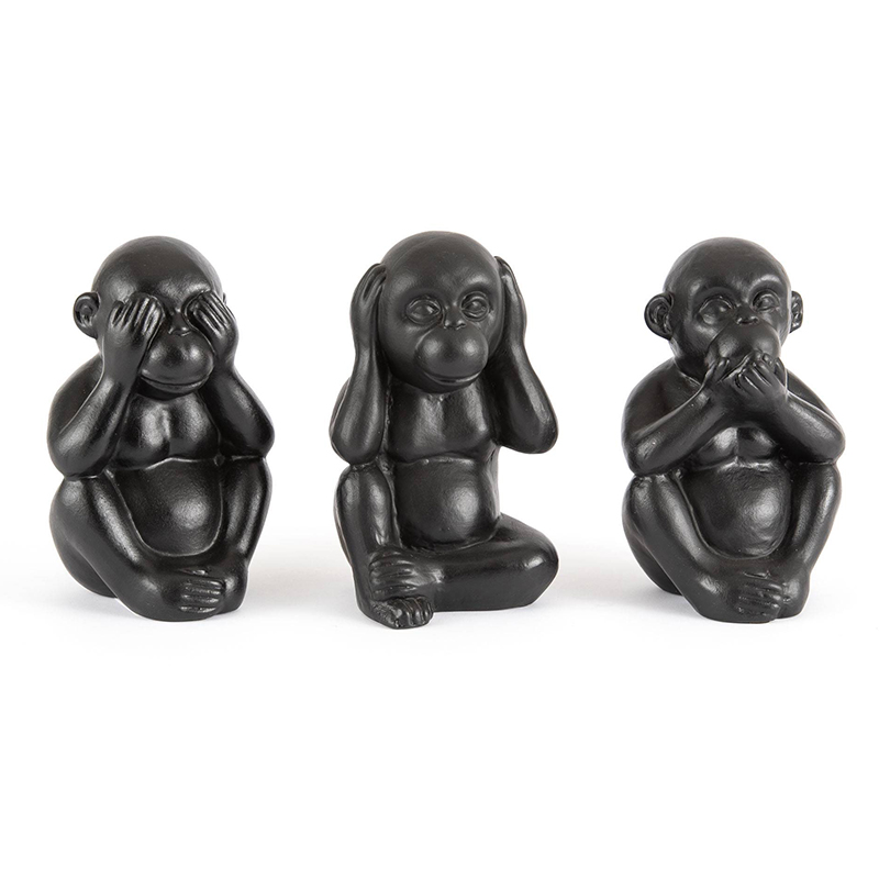 Комплект их 3-х статуэток Three Black Monkeys Черный Комплект их 3-х статуэток Three Black Monkeys Черный в Барнауле | Loft Concept