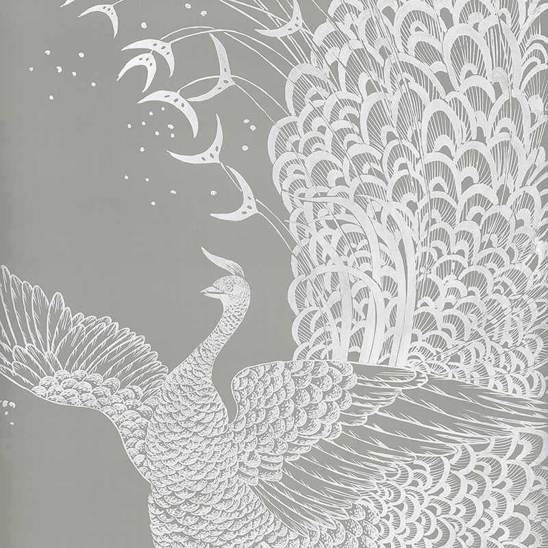 Обои ручная роспись в стиле Арт-деко Whistler Peacocks Special Colourway on Pale Grey dyed silk Обои ручная роспись в стиле Арт-деко Whistler Peacocks Special Colourway on Pale Grey dyed silk в Барнауле | Loft Concept