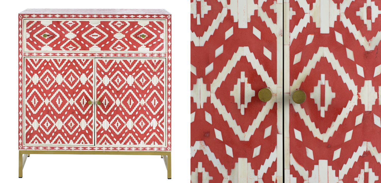 Комод инкрустация костью Red Indian Bone Inlay drawer Красный - фото