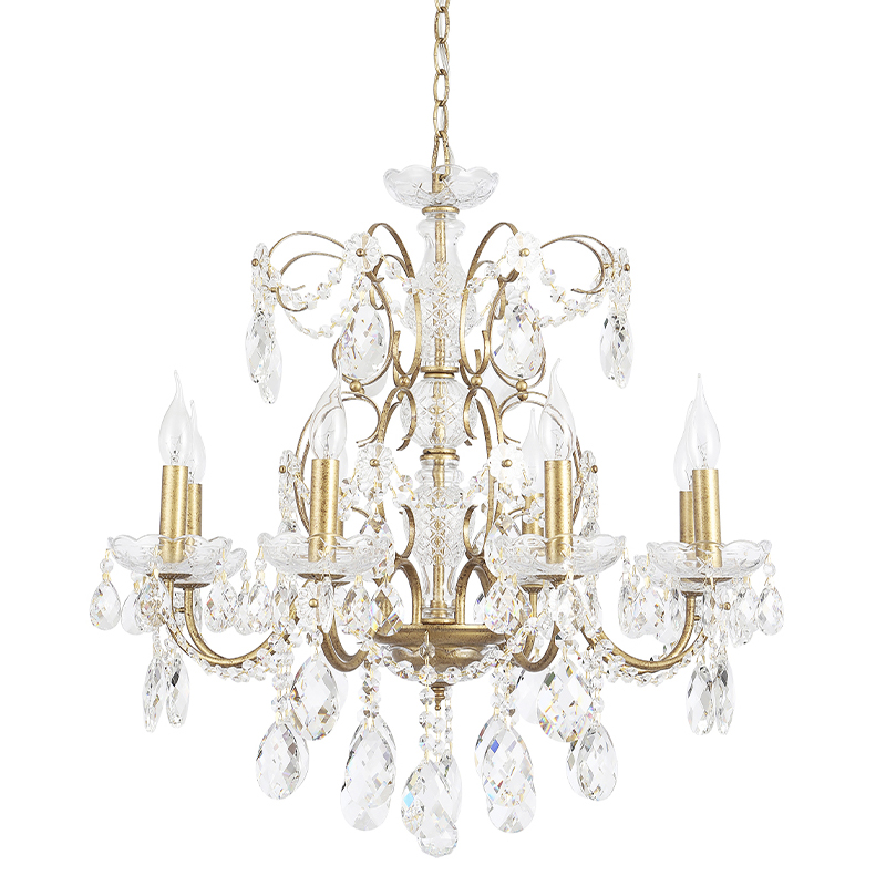 Люстра с хрустальными подвесками и цепочками Диаметр 68 см RH Rococo Iron & Crystal Chandelier Прозрачный Коричневый Золотой в Барнауле | Loft Concept 