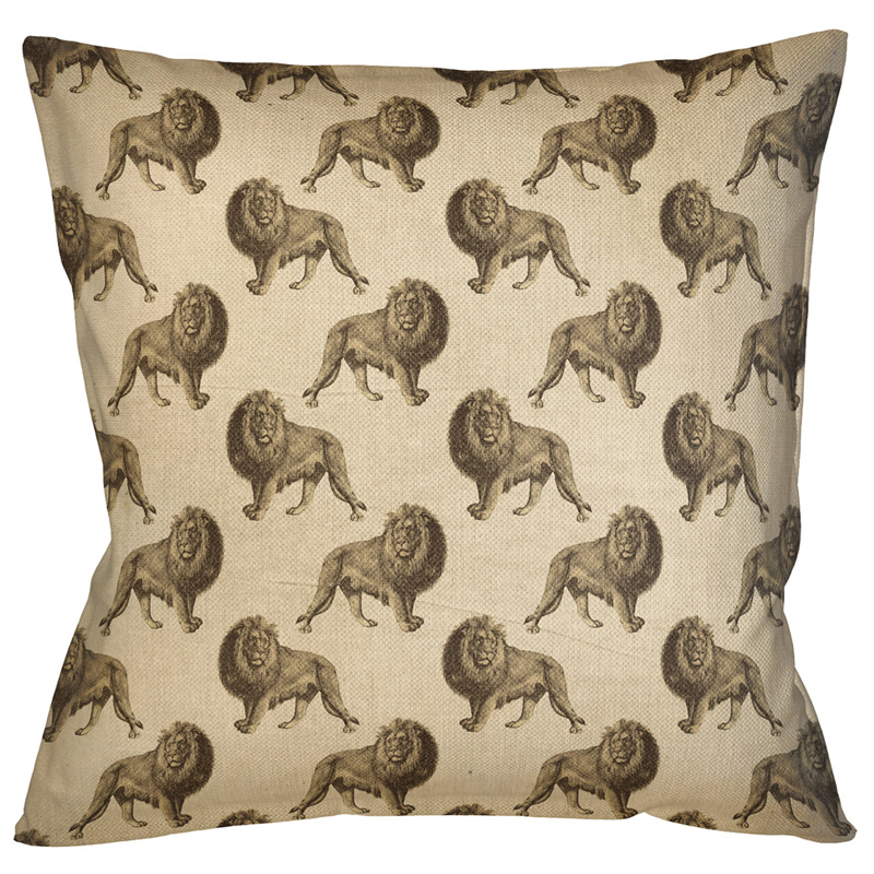 Декоративная подушка с узором из львов Home Safari Beige Бежевый Коричневый Декоративная подушка с узором из львов Home Safari Beige Бежевый Коричневый в Барнауле | Loft Concept