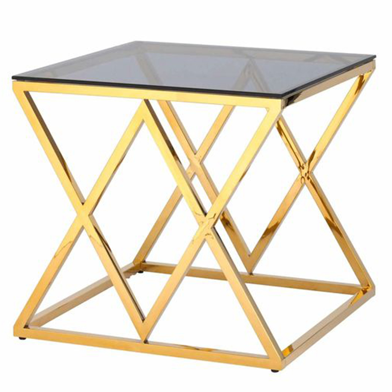 Стол приставной Geometry Rhombus Gold Золотой Стекло Смок Стол приставной Geometry Rhombus Gold Золотой Стекло Смок в Барнауле | Loft Concept