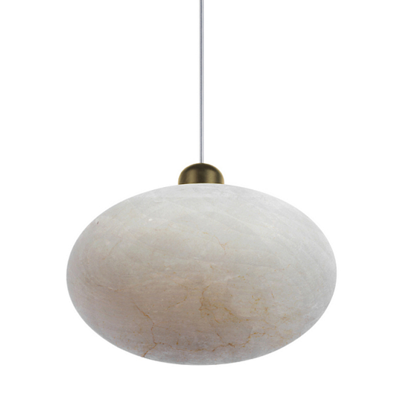 Подвесной светильник с плафоном в виде эллипса из белого алебастра Cryptocrystalline Stone Бронза Белый в Барнауле | Loft Concept 