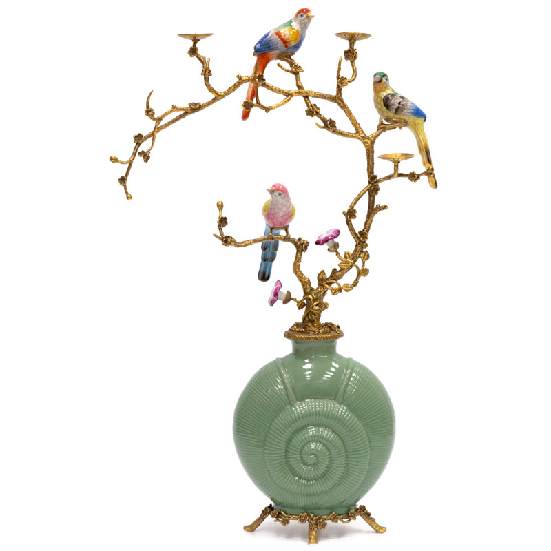 Ваза фарфоровая зеленая с фигурками птиц Porcelain bird Античный зеленый Ваза фарфоровая зеленая с фигурками птиц Porcelain bird Античный зеленый в Барнауле | Loft Concept
