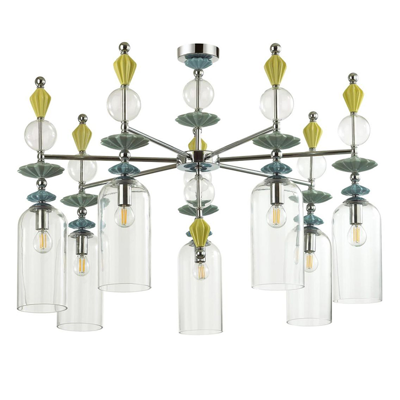 Люстра Iris Glass Chandelier candy 7 chrome Прозрачное Стекло Прозрачный зеленый Желтый Хром Люстра Iris Glass Chandelier candy 7 chrome Прозрачное Стекло Прозрачный зеленый Желтый Хром в Барнауле | Loft Concept