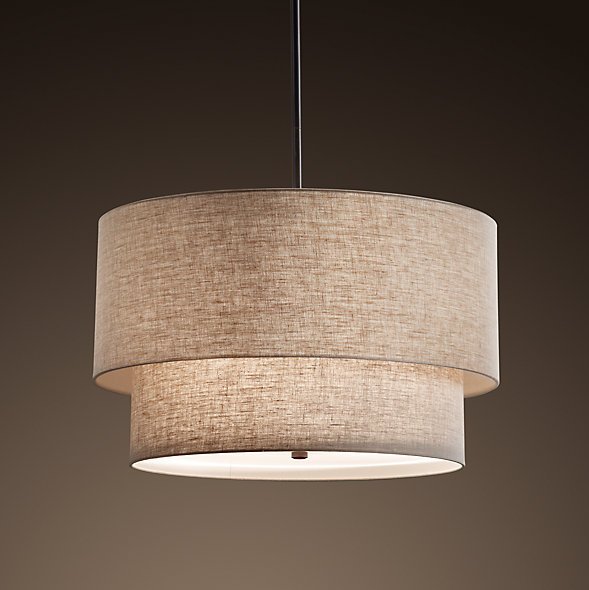 Люстра RH TWO-TIER ROUND Shade Linen Бежево-серый Люстра RH TWO-TIER ROUND Shade Linen Бежево-серый в Барнауле | Loft Concept