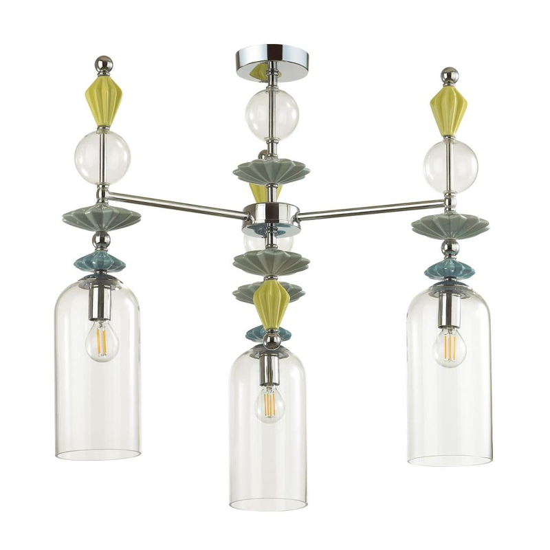 Люстра Iris Glass Chandelier candy 3 chrome Прозрачное Стекло Прозрачный зеленый Желтый Хром Люстра Iris Glass Chandelier candy 3 chrome Прозрачное Стекло Прозрачный зеленый Желтый Хром в Барнауле | Loft Concept
