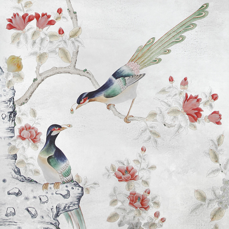 Обои шинуазри  Japanese Garden Original colourway on Sterling Silver gilded Xuan paper  в Барнауле | Loft Concept 